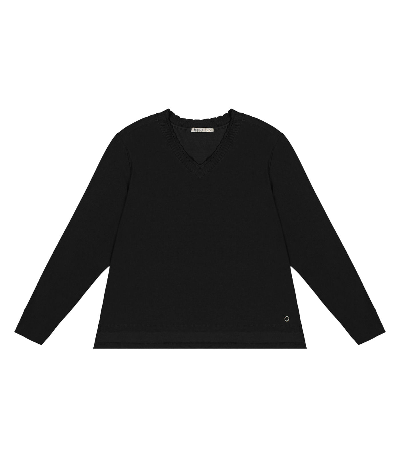 Miniatura Blusa Plus Size Manga Longa Feminina Secret Glam Preto Plus G1