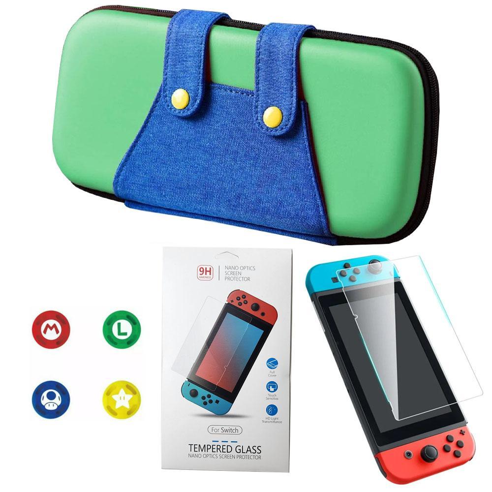 Miniatura Case Nintendo Switch V1 V2 Luigi + Película Vidro + 4 Grips