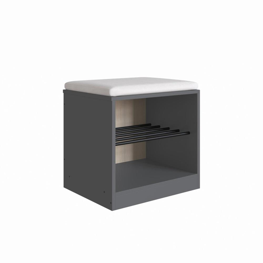 Miniatura Sapateira Banco com Futon e Rodízio Flow Be Mobiliário Grafite/Nature