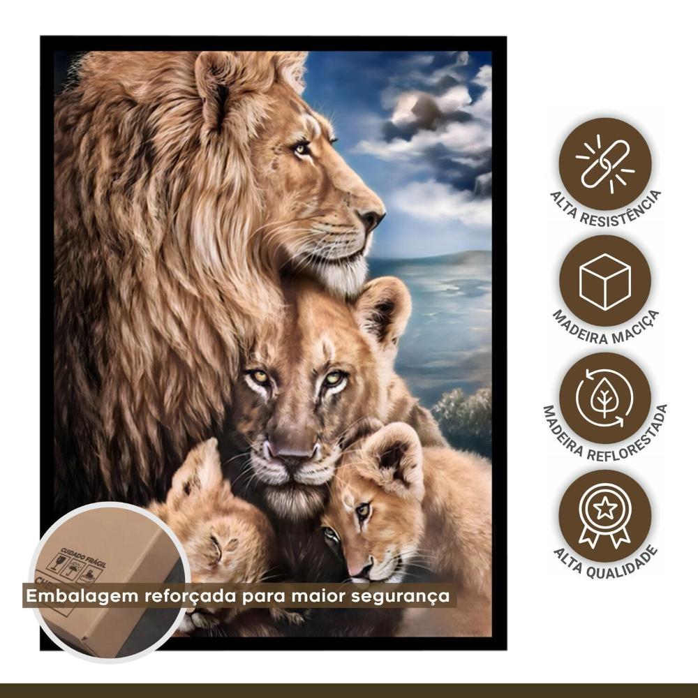Quadro Decorativo Leão Leoa e Filhotes Animal 005 40cmx60cm