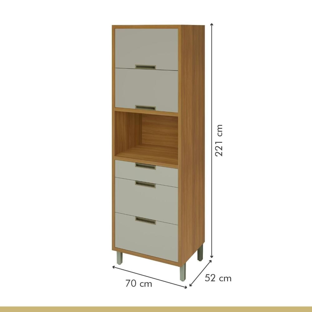 Cozinha 3 Peças Paneleiro Forno 2 Portas 3 Gavetas, Armário Aéreo 1 Porta e Armário Aéreo Geladeira Freijó/Off White