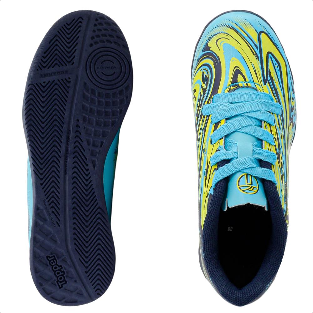 Chuteira Futsal Topper Strike 5 Juvenil + 3 Pares de Meias Azul / Verde - 28