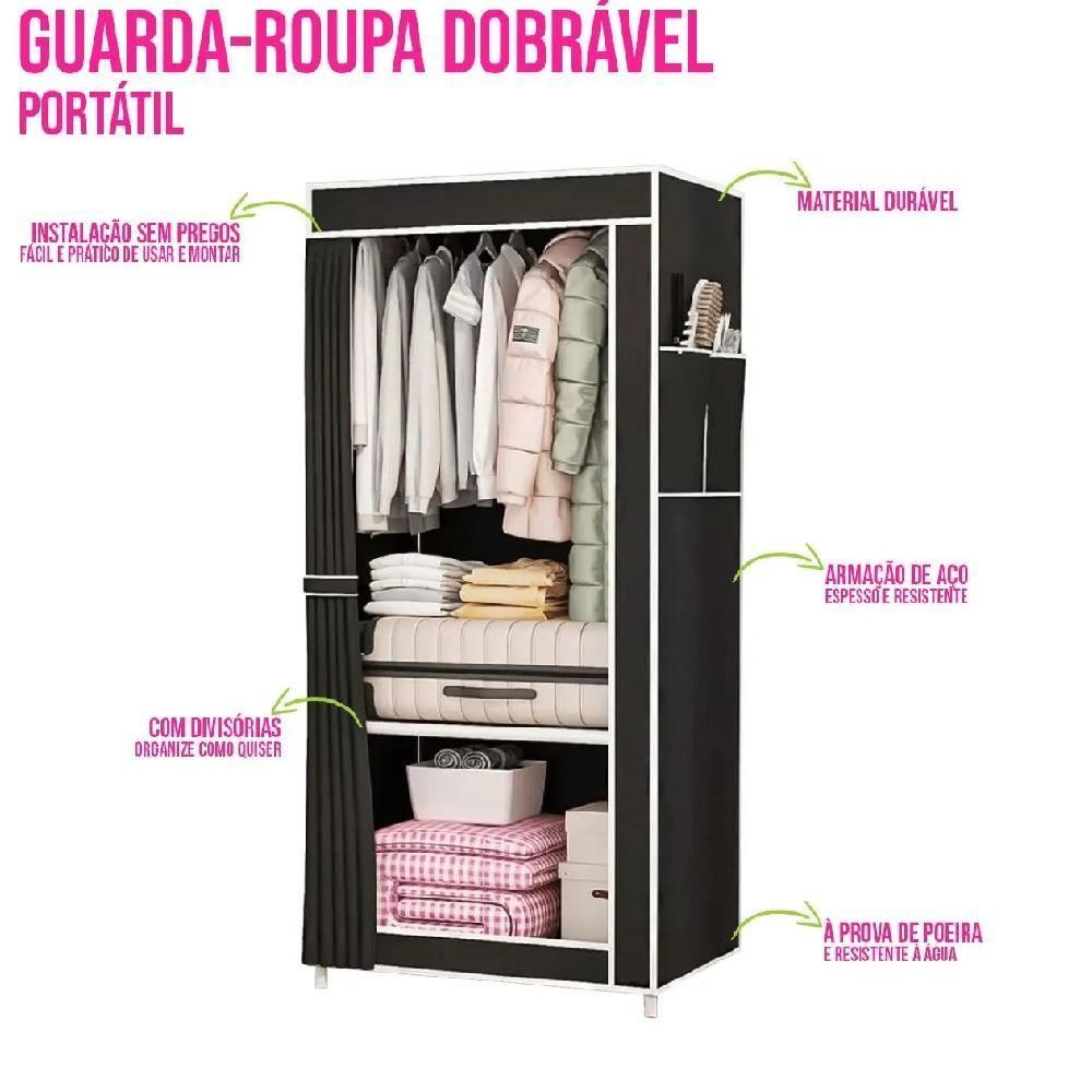 Miniatura Guarda Roupa Dobravel Portatil Com Cabideiro Prateleira Multiuso Organizador Infantil Adulto Praia Brinquedos Preto
