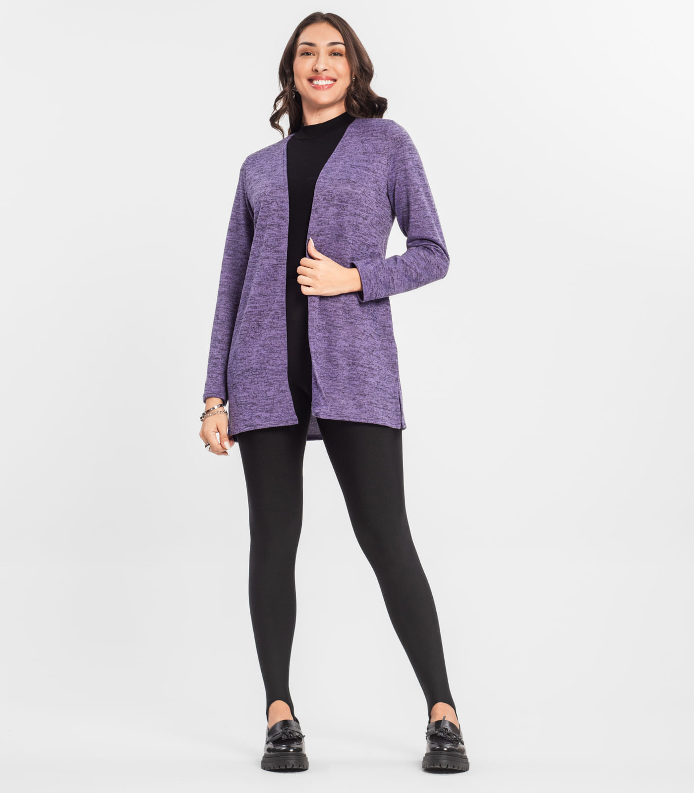 Miniatura Cardigan Feminino Alongado Infinita Cor Roxo G