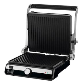 Miniatura Grill Elétrico Black+Decker G1500G Gourmand Gris 1500W Abertura 180° Chapas Removíveis Antiaderente Inox 110V