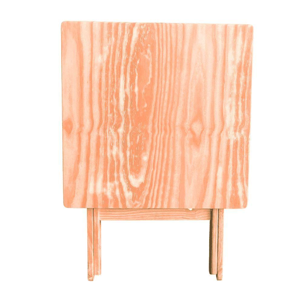Miniatura Conjunto Mesa Dobrável 70x70 Com 4 Cadeiras Em Madeira Maciça - Cru - Bege