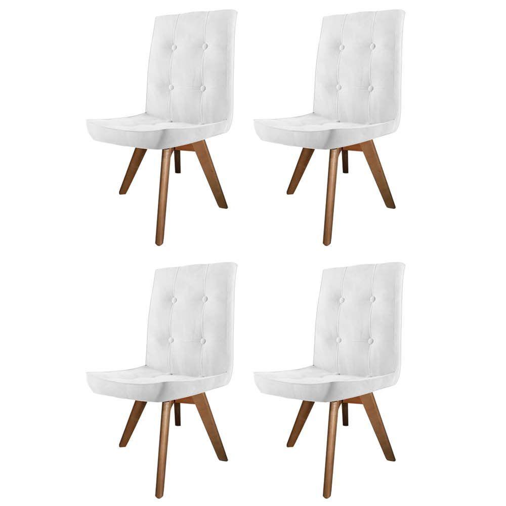 Miniatura Conjunto 04 Cadeira De Jantar Drop Com Botão Base Giratória Imbuia Corino Branco