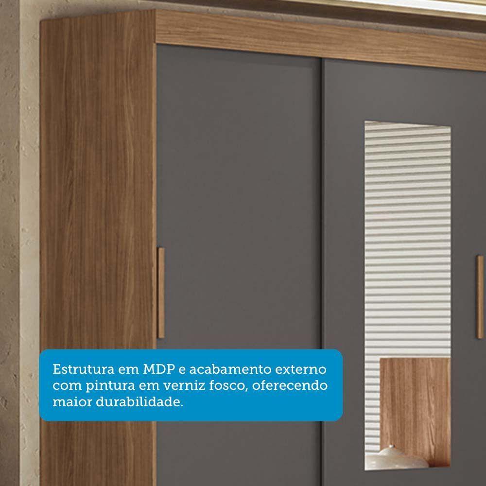 Guarda-roupa Casal 194,40 3 Portas 9 Gavetas Com Espelho Dante Estilo Mm Jatoba/grafitte