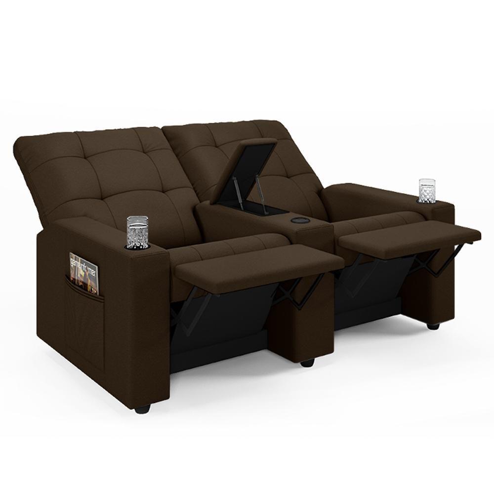 Miniatura Poltrona De Cinema Reclinável 2 Lugares Baú Usb Mallie Fh9 Veludo Marrom - Mpozenato