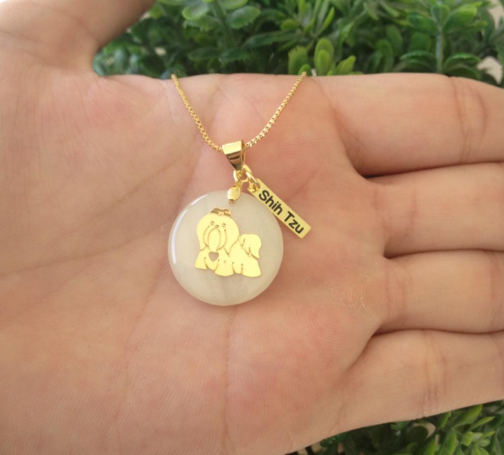 Miniatura Gargantilha Pingente Resina Cachorro Raça Maltes Banhado