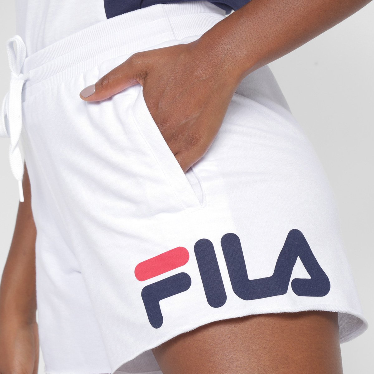 Miniatura Bermuda Fila Letter Feminina Branco+Marinho - G