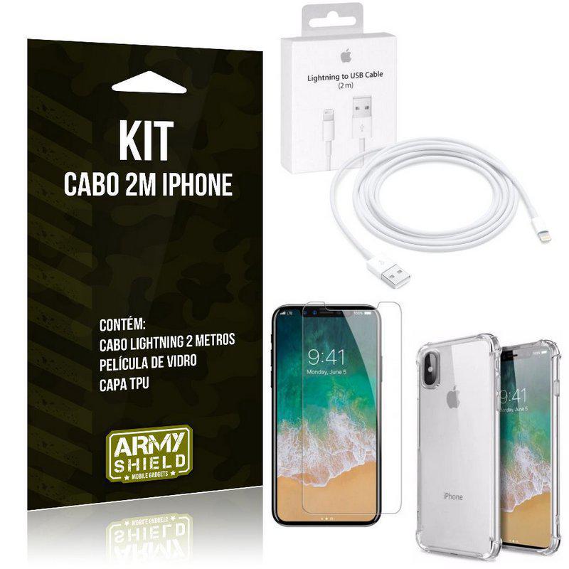 Miniatura Kit Cabo 2M Para Iphon X+Capa Anti Shock+Película Vidro