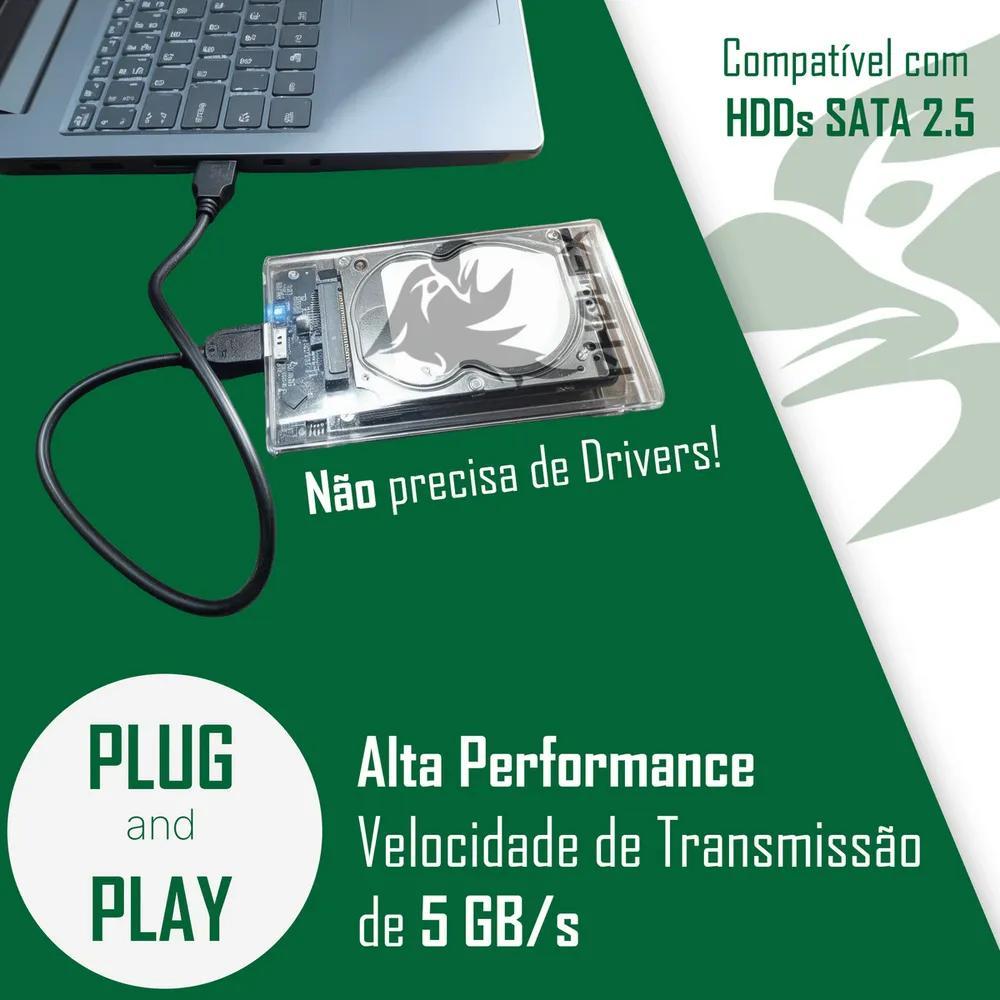 Miniatura Case Hd Sata 2.5 Usb 3.0 Transparente: Velocidade E Proteção