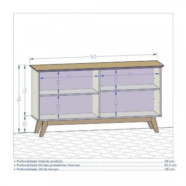 Miniatura Conjunto Painel Âmbar para TV até 65 Polegadas e Buffet Opala Pés de Madeira Móveis Bechara Off White/Cinamomo