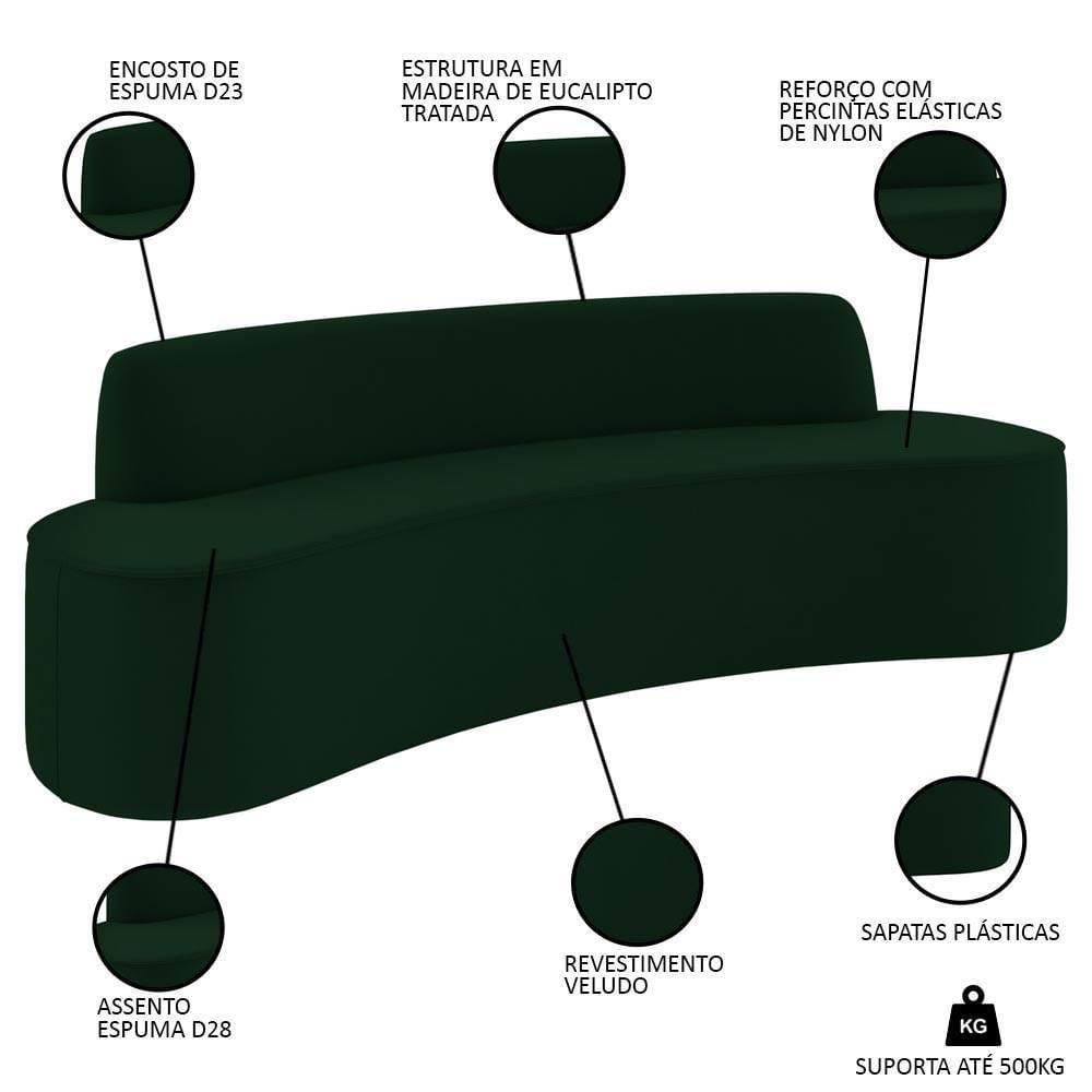 Miniatura Sofá 5 Lugares Para Sala De Estar Living 300cm Koane D06 Veludo Esmeralda - Mpozenato