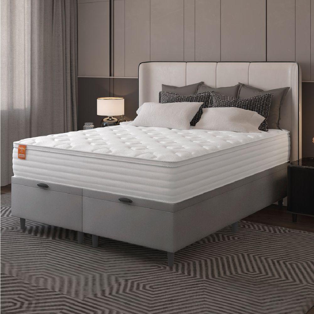 Cama Box Baú Colchão Casal King Molas Ensacadas Real Branco / Cinza Inducol Branco