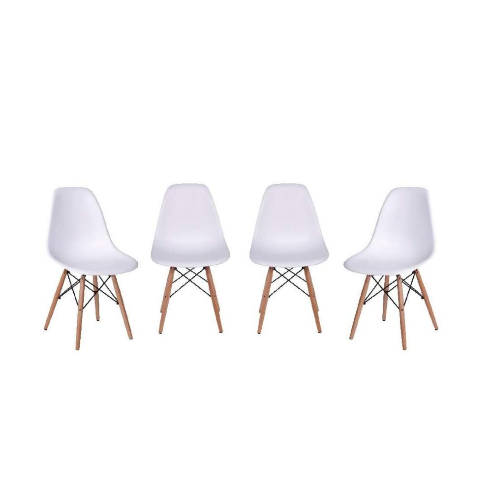 Miniatura Conjunto 4 Cadeiras Eames DKR Base Madeira OR Design Branco