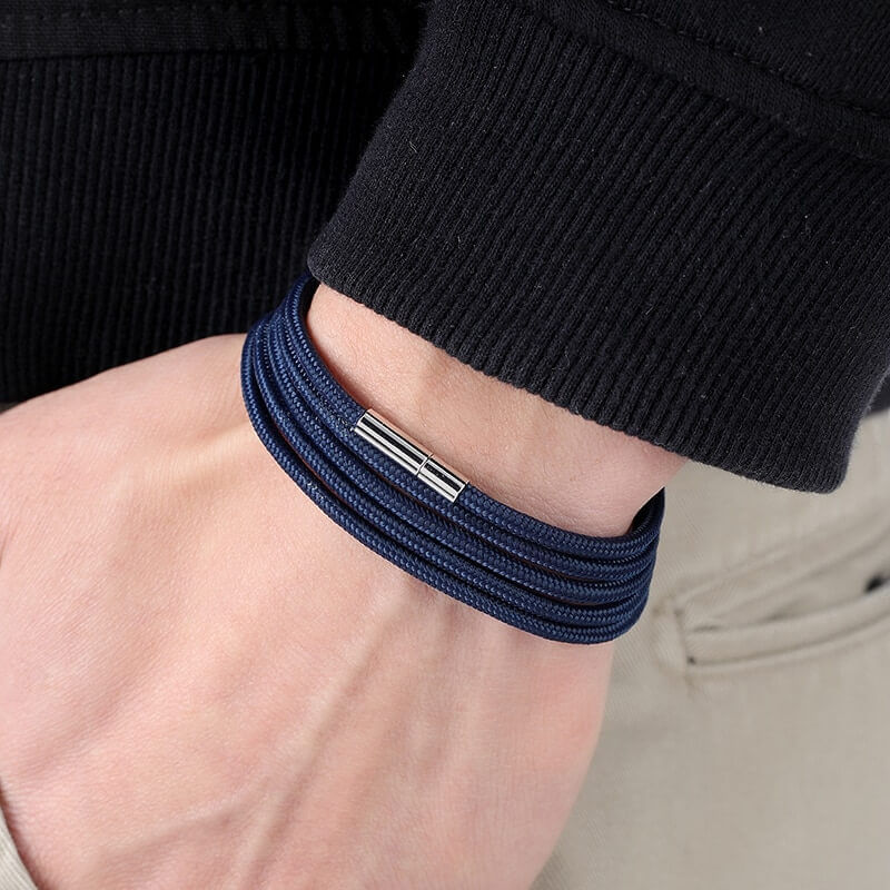 Miniatura Pulseira Masculina de Corda Azul de Fecho Niquelado