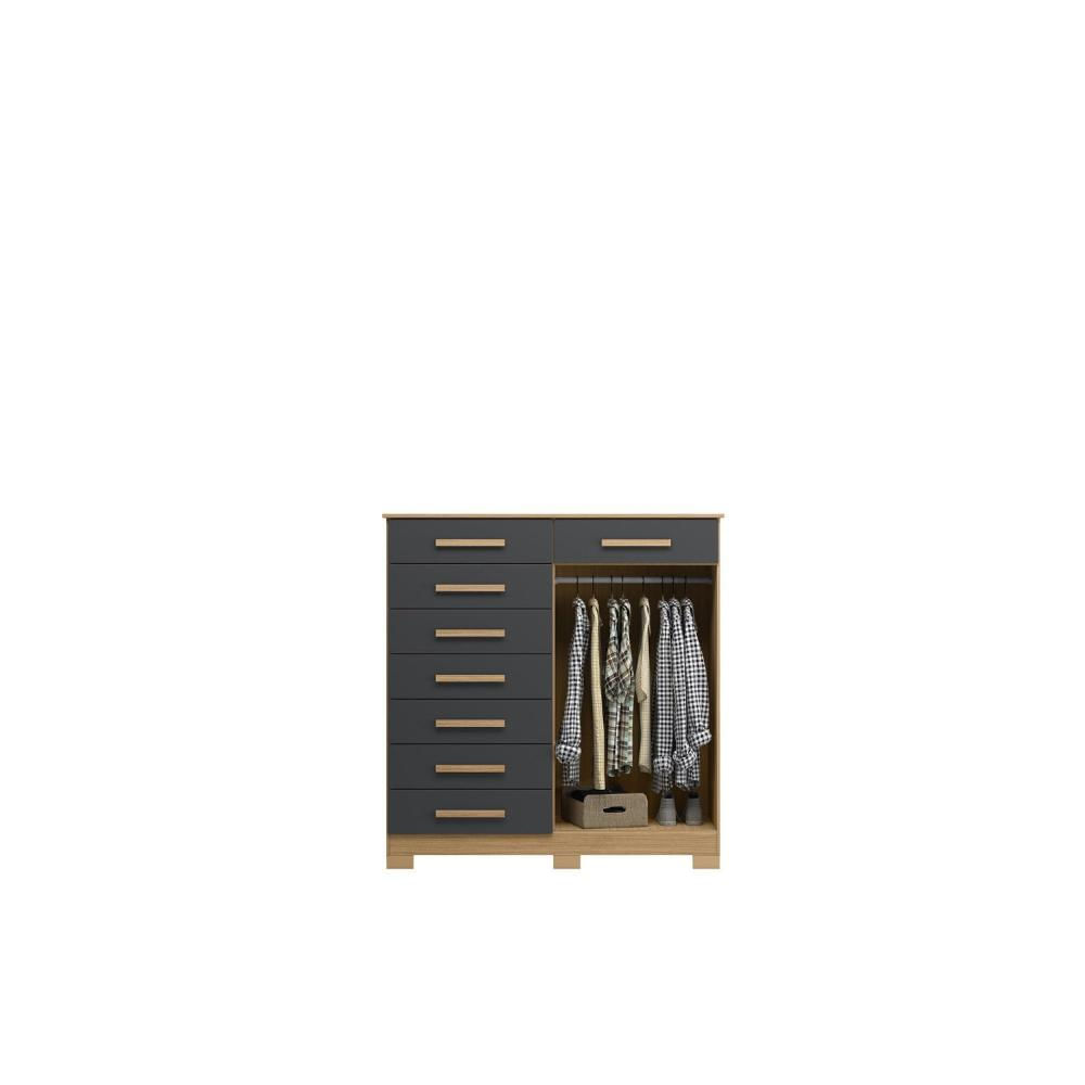 Miniatura Cômoda 8 Gavetas 2 Portas com Cabideiro Verona Nature/Titanium
