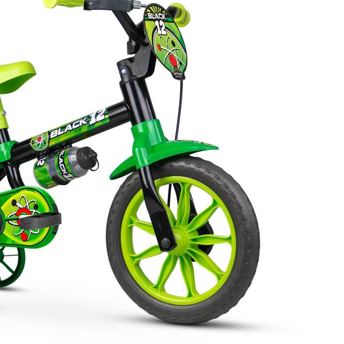 Miniatura Bicicleta Aro 12 Infantil Masculina Nathor Black 12 Preto/Vd