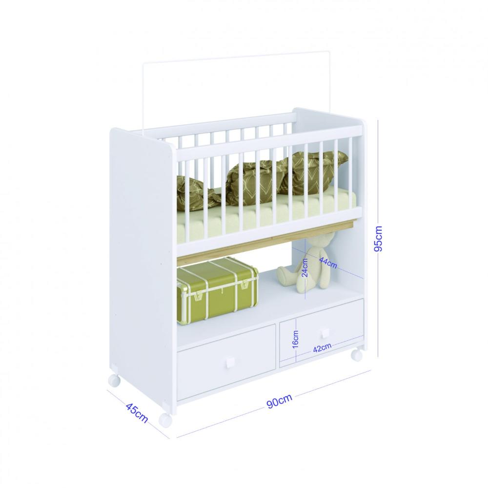Miniatura Mini Berço 2 Gavetas sem Colchão Moisés Completa Móveis Branco