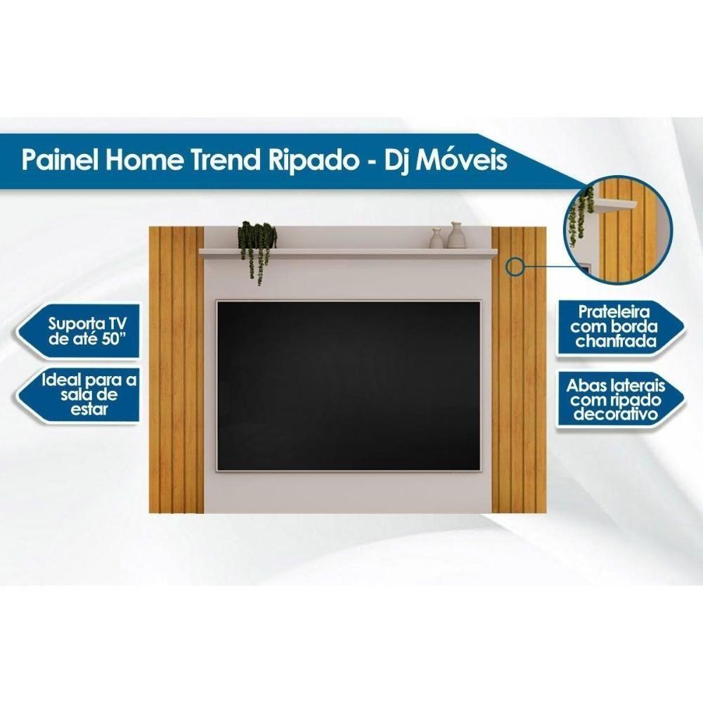 Miniatura Rack Bancada C/ Painel P/ Tv Até 50 Pol Trend Ripado Extensível 108x136cm Freijó/off White - Dj Móveis
