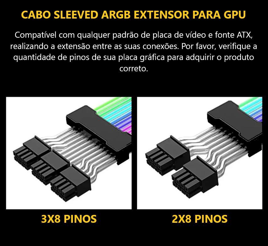 Miniatura Extensor GPU Cabo Sleeved ARGB 3x8pin Fonte ATX 5v 3pin 25cm