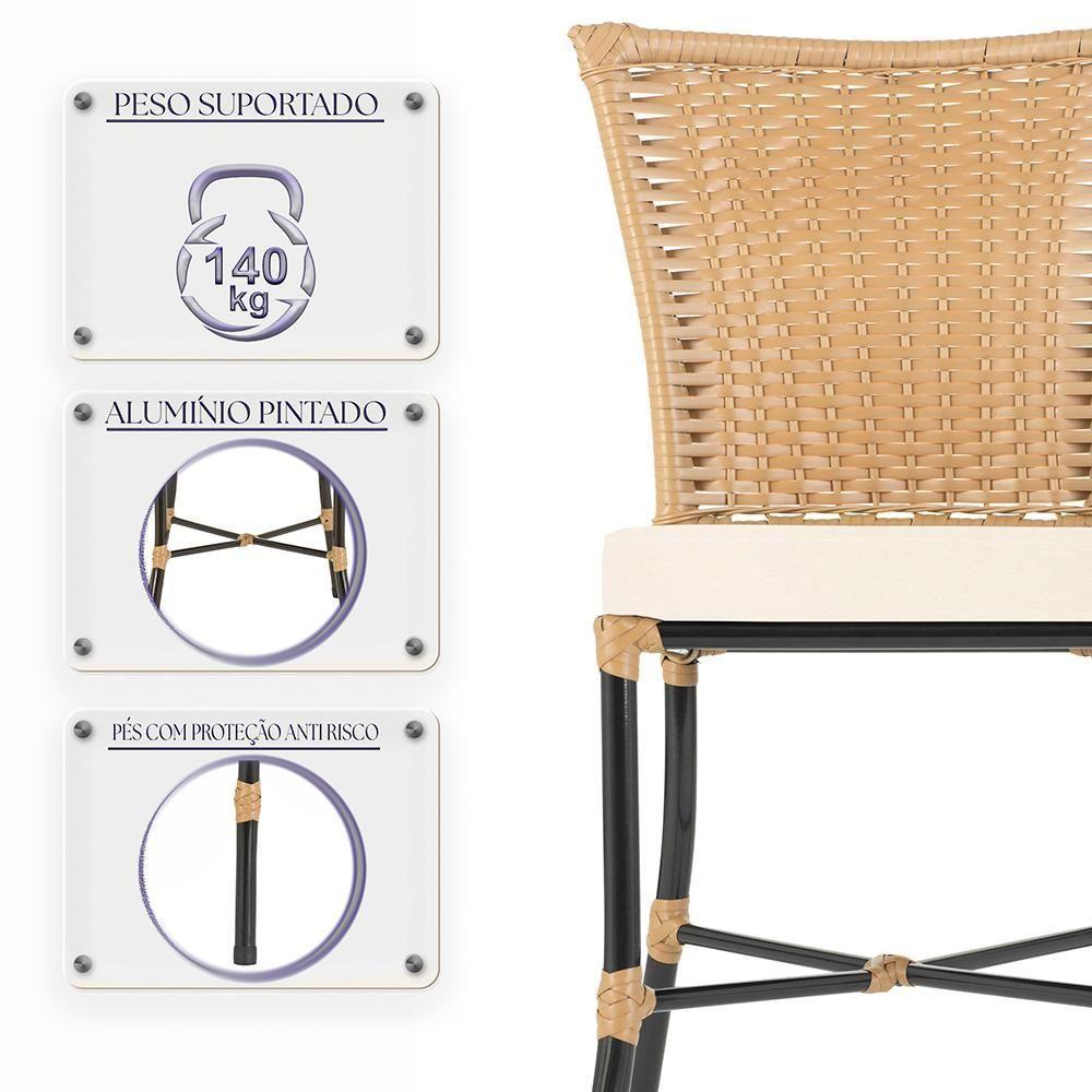 Miniatura Cadeira De Jantar Reforçada Em Alumínio E Fibra Estofado Impermeavel 4Unds Capuccinoráfia A01