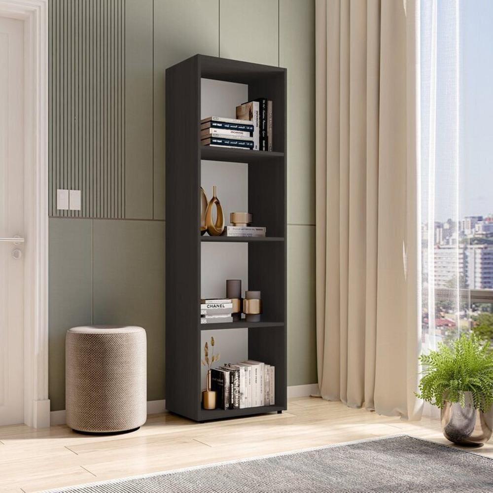 Kit com 1 Estante Livreiro 11 Nichos Odelia e 1 Estante Modular 4 Nichos Calum Freijó/Preto