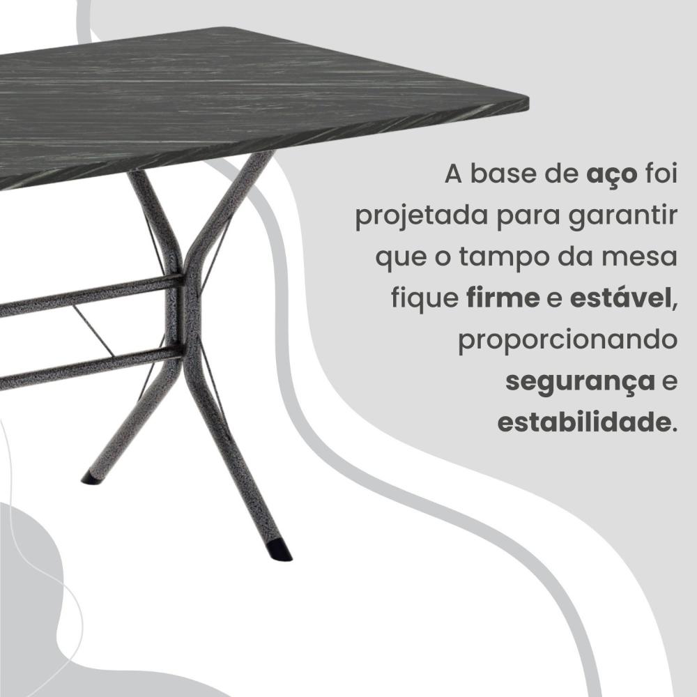Conjunto Sala de Jantar Mesa Retangular 100x60cm Tampo Pedra Ardósia Indiana 4 Cadeiras Paraty Preto Floral / Mart Prata