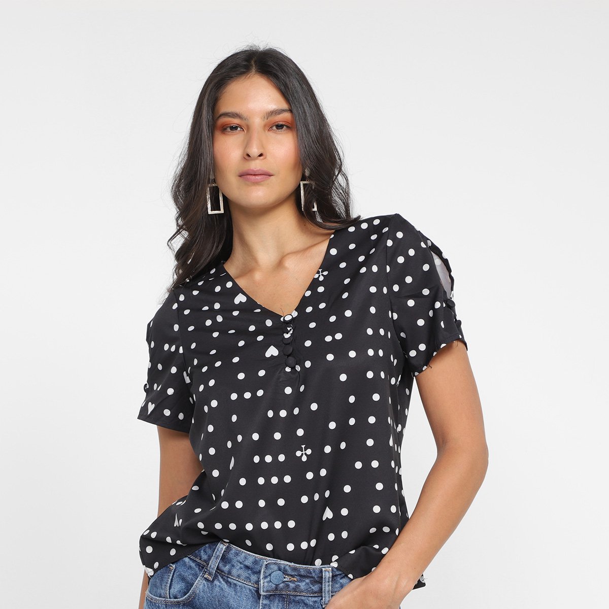 Miniatura Blusa Ayaka Poá Coração Feminina Preto - G