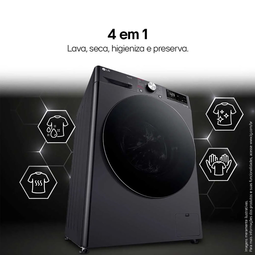 Lava e Seca Smart LG VC4 12kg Look com Inteligência Artificial AIDD CV5012PC4 Inox - 110V