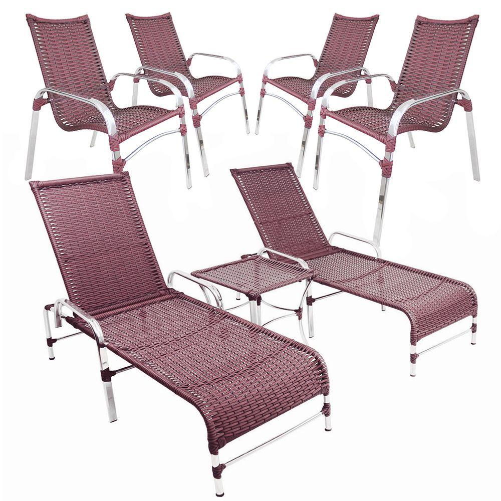 Miniatura Jogo Com 4 Cadeiras Emily 2 Espreguiçadeiras Vinho Dark