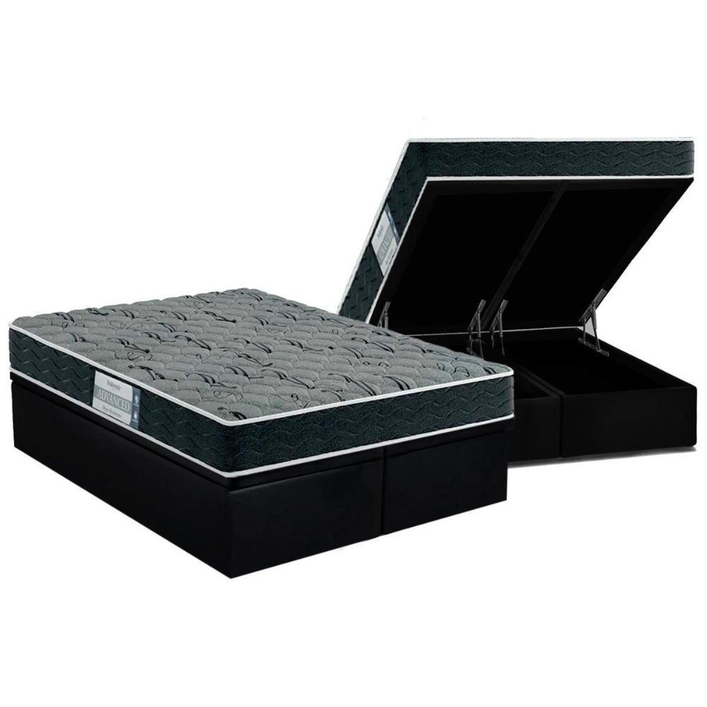 Miniatura Cama Box Baú King: Colchão Espuma Probel D33 Prodormir Mega Resistente + Base Black(193X203)