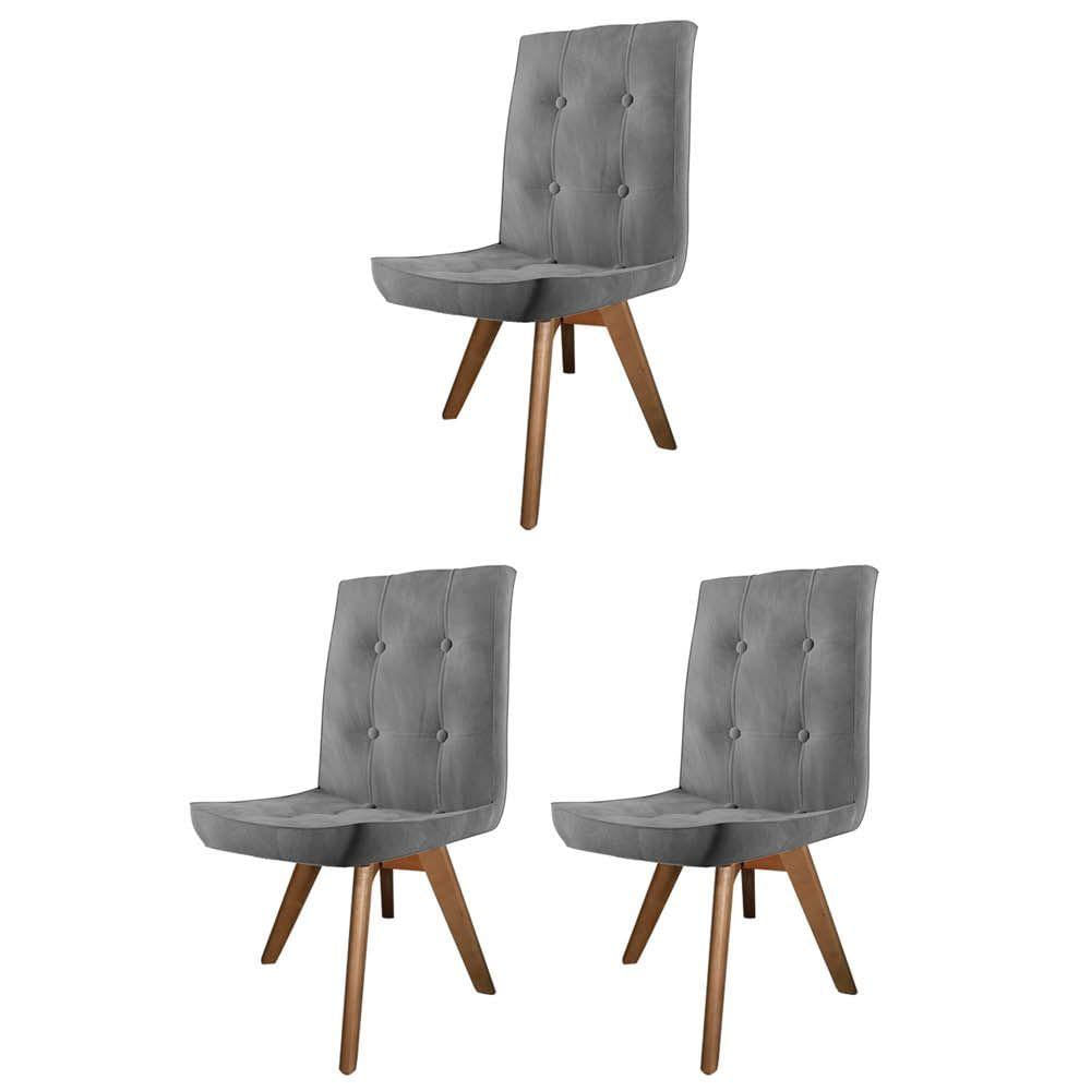 Miniatura Conjunto 03 Cadeira De Jantar Drop Com Botão Base Giratória Caramelo Corino Cinza