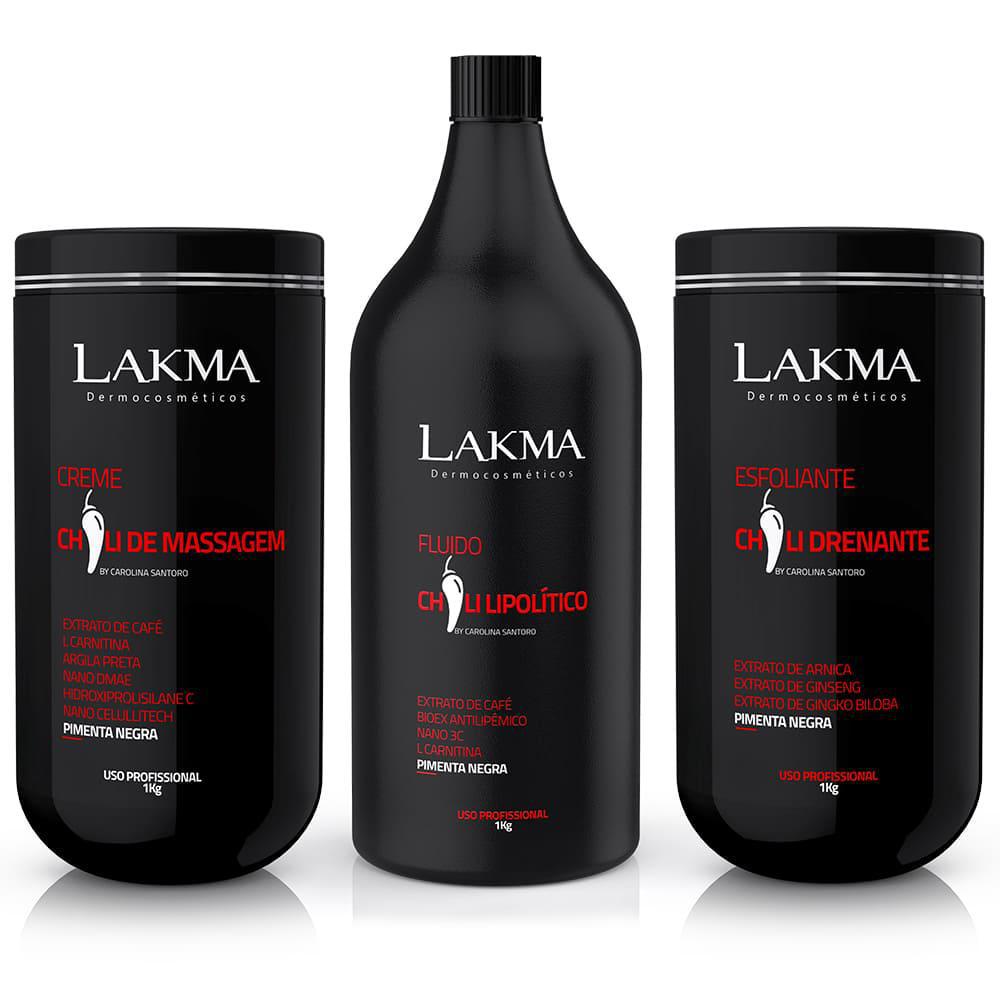 Miniatura Kit Chili Lakma Lipolítico Pimenta Negra Redutor 3 Passos Creme - Celulite e flacidez - Redutor de medidas - Redutor - Gordura localizada - Kit - Lakma - 3x