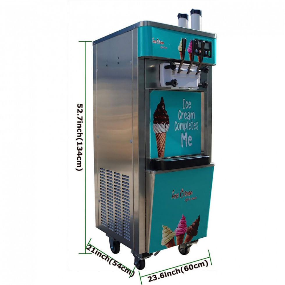 Miniatura Máquina de Sorvete Profissional em Aço Inoxidável 30L por Hora com 3 Bicos e Tela LCD, 110V, HomeKitchen 210051, Prata