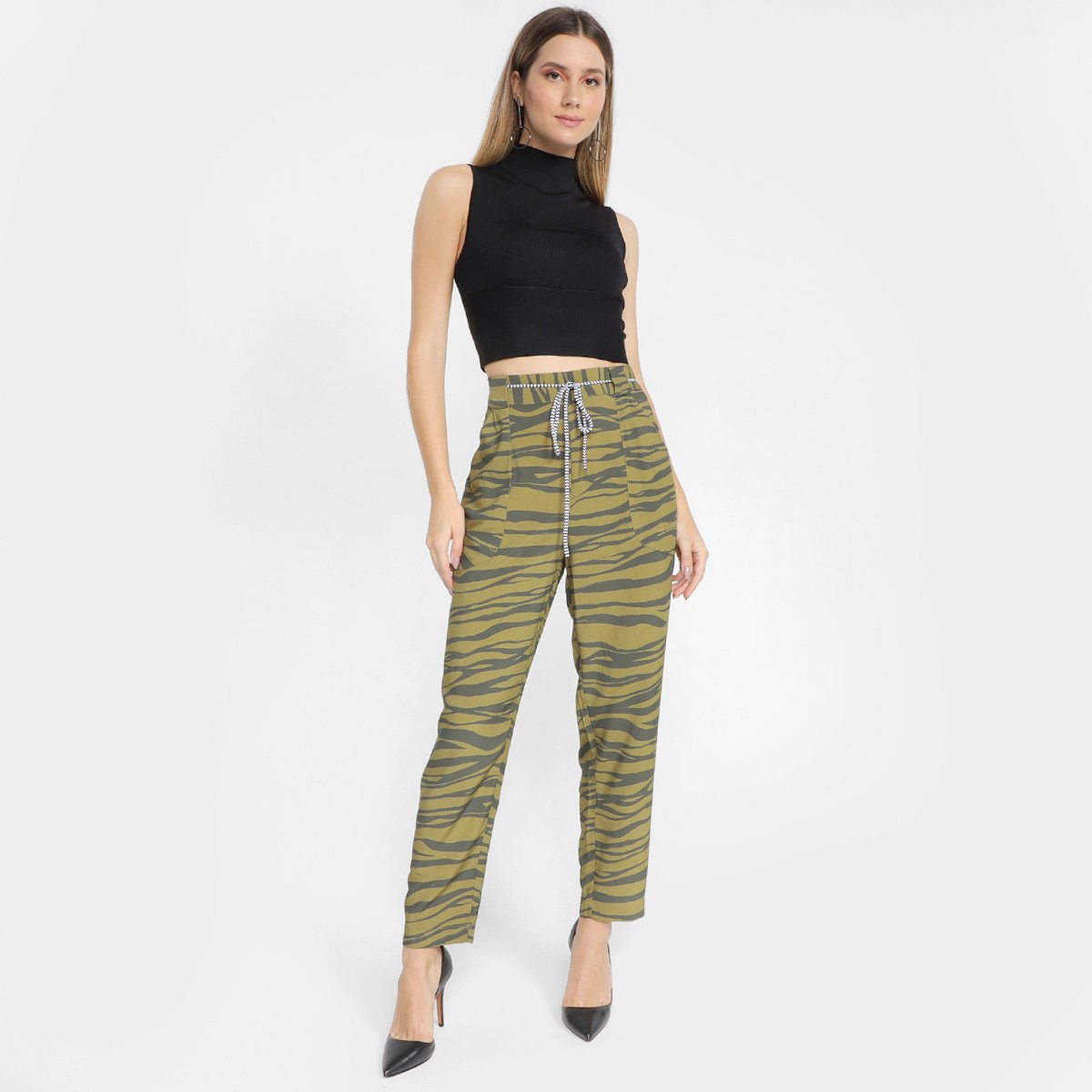Miniatura Regata Cropped Tricot Animale Pala Feminino Preto - G
