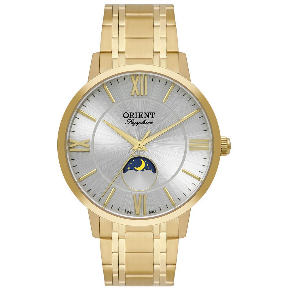 Miniatura Relógio Orient Masculino Fases da Lua Dourado 4,1cm