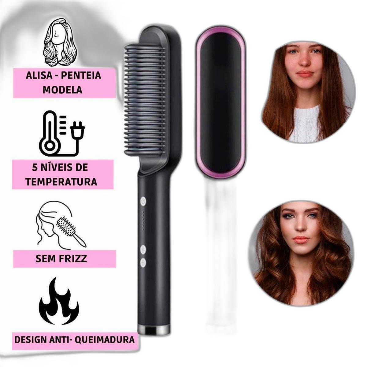 Miniatura Escova 3 Em 1 Secadora Profissional Cabelo Liso 110/220V