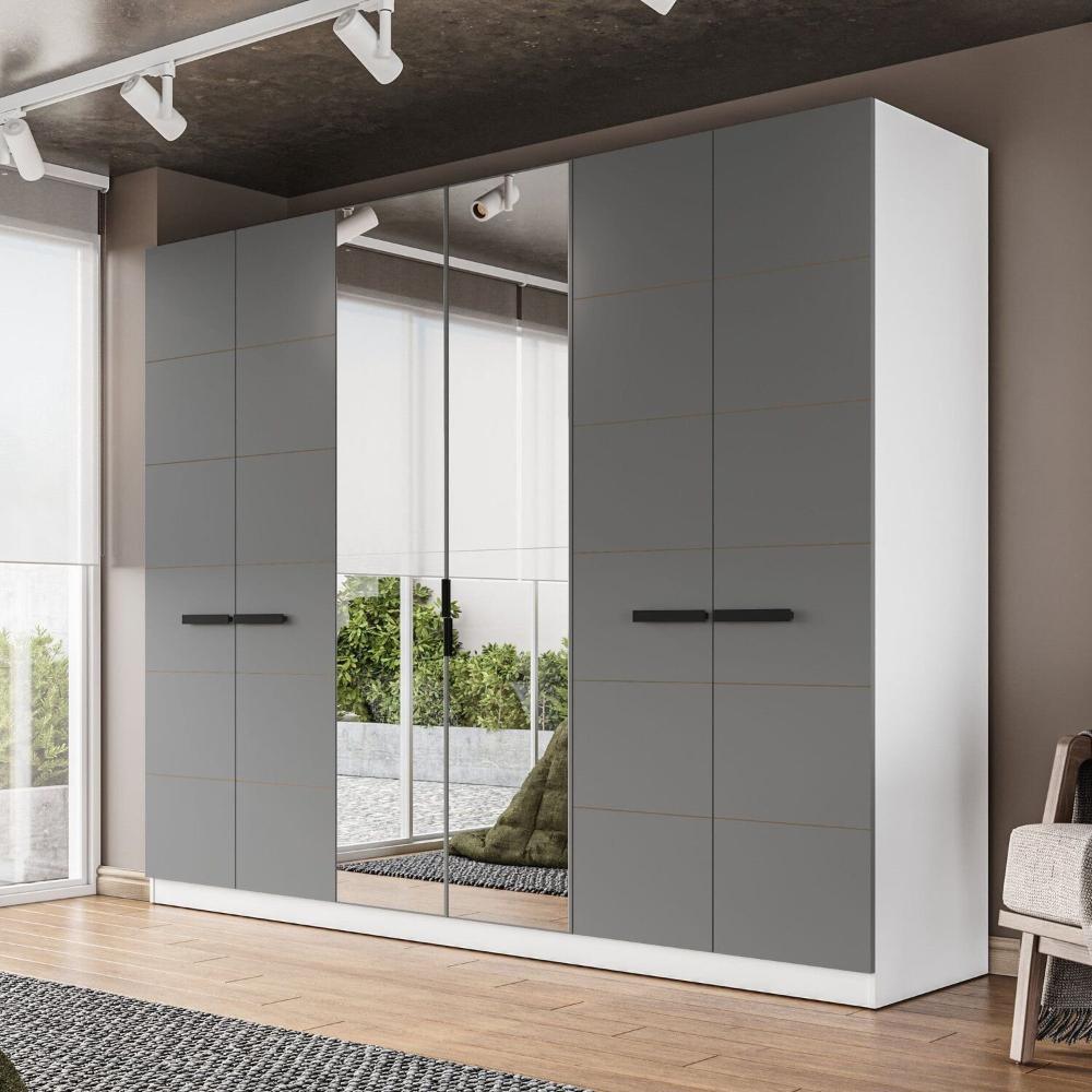 Miniatura Guarda Roupa 6 Portas 4 Gavetas com Espelho Lisboa Branco/Cinza