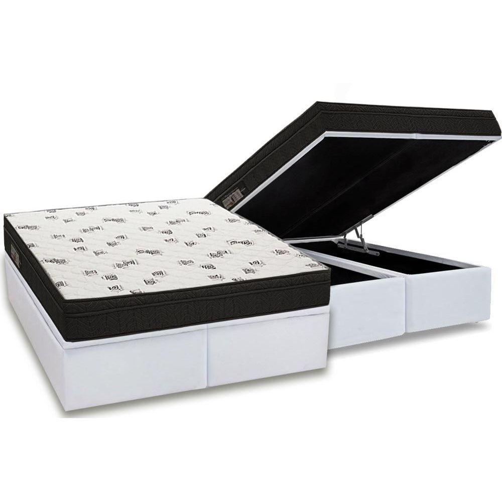 Miniatura Cama Box Baú Queen: Colchão Espuma D45 Ortobom Light Saúde Ortopillow + Base White(158X198)