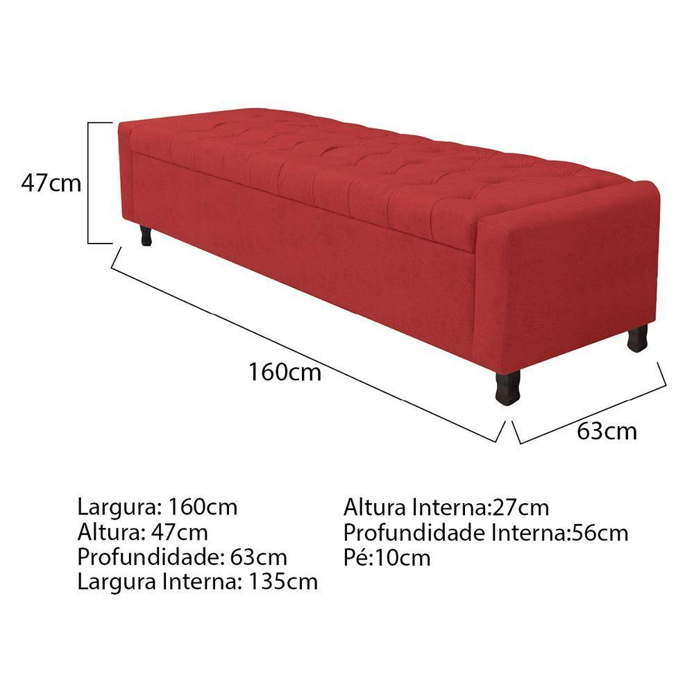 Calçadeira Baú Queen Everest P02 160 Cm Para Cama Box Corano - Amarena Móveis Vermelho