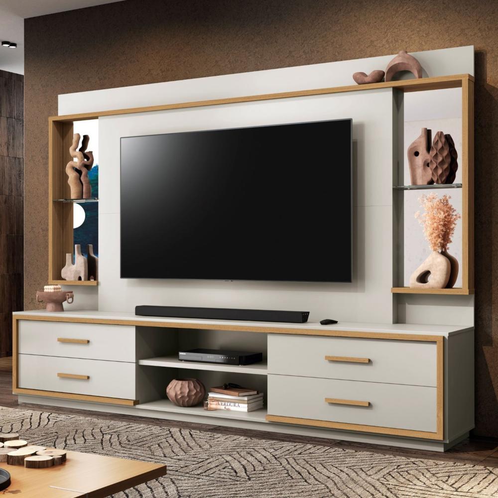 Miniatura Estante Home para TV até 75 Polegadas com Espelho 4 Gavetas Leni 37969 EDN Móveis Fendi/Freijó Nobre