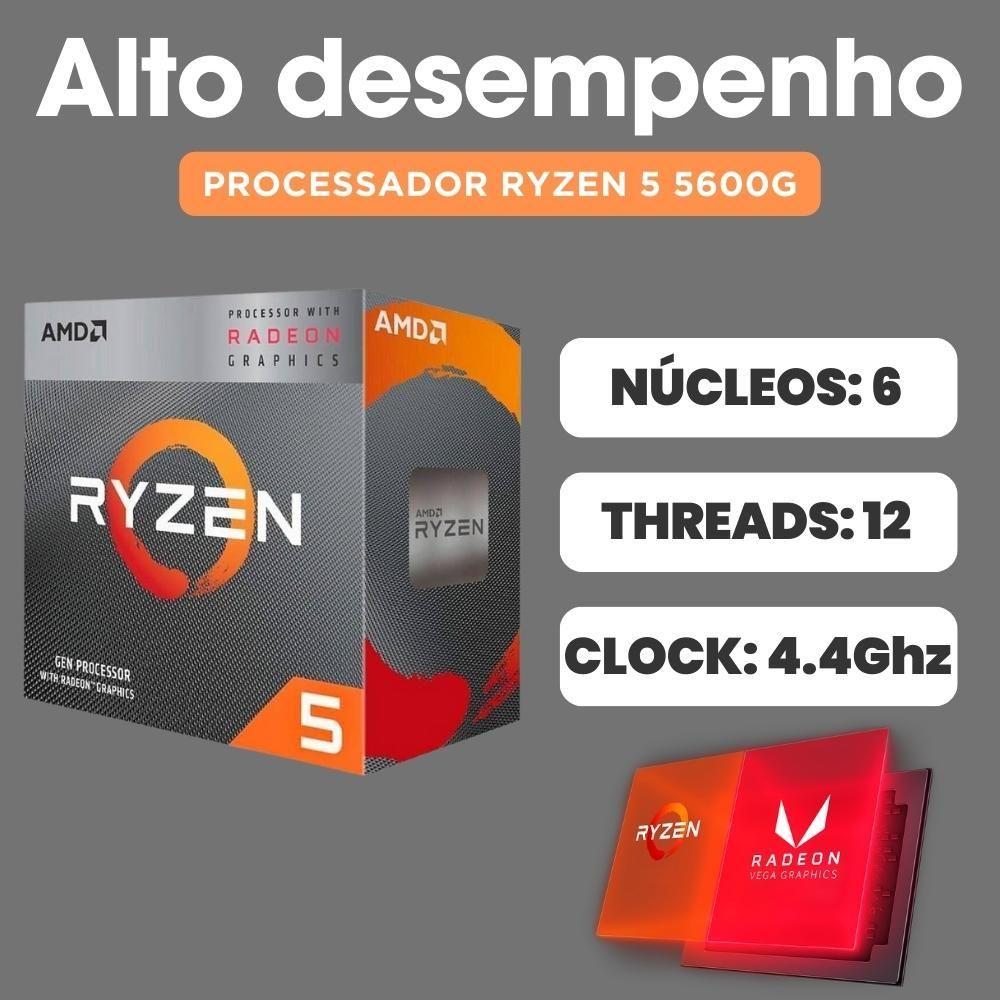 Miniatura Pc Gamer Skill Winner Amd Ryzen 5 5600g 16GB DDR4 SSD 1TB Gráficos Radeon Vega Monitor 24" Led Kit Gamer GSW-24010