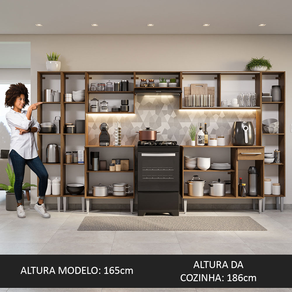 Armário de Cozinha Completa 325cm Rustic Emilly Madesa 04 Cor:Rustic