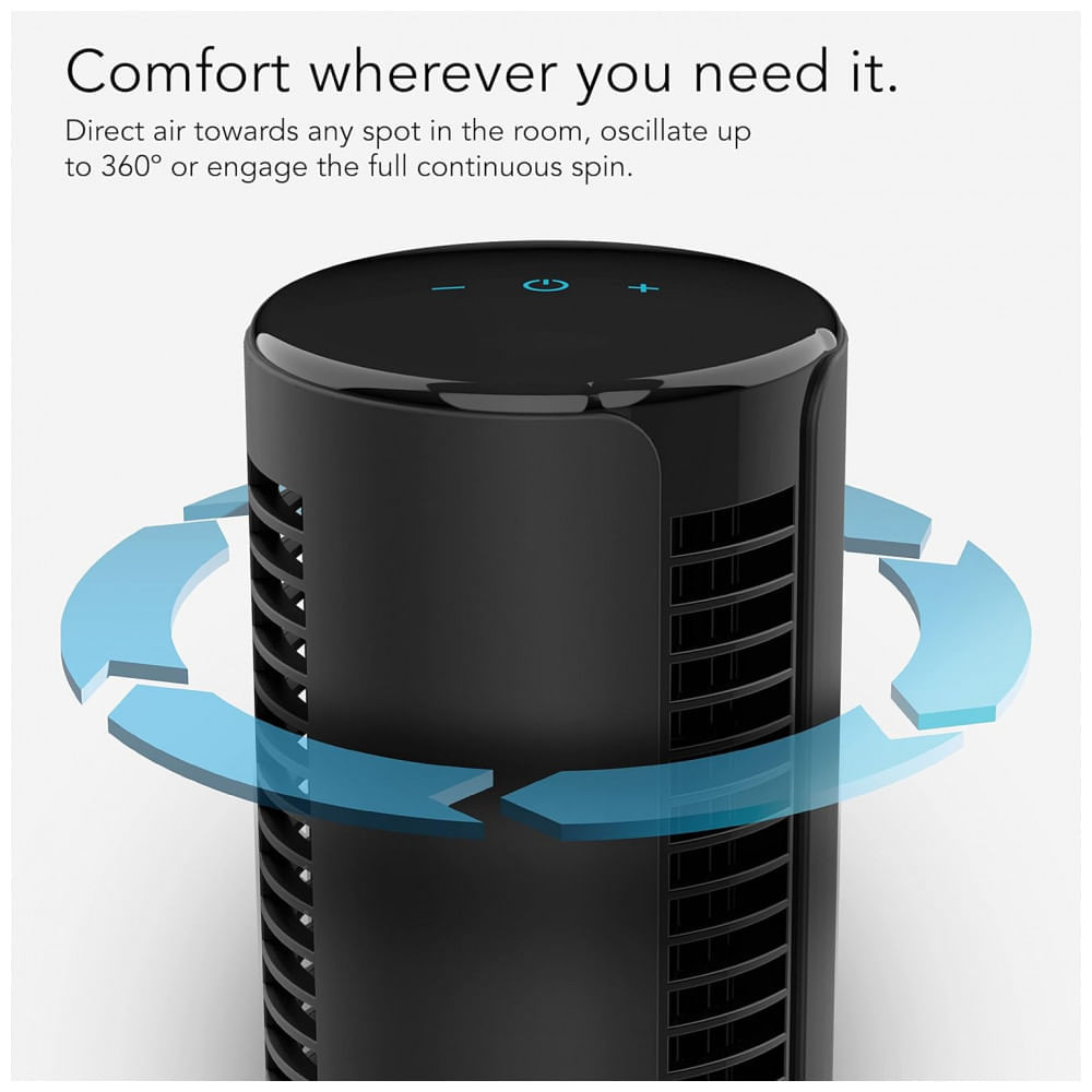Miniatura Ventilador de Torre Oscilante Compacto com Controle de Voz Alexa 110V Vornado ATOM 2 AE, Preto
