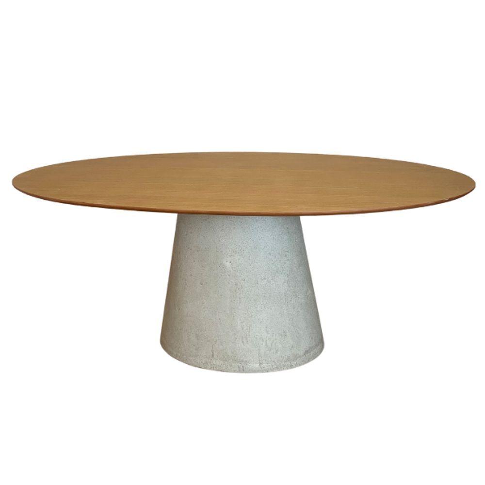 Miniatura Mesa De Jantar Cone Oval 198x122 Cm Tampo Freijó Base Concreto Cor Cinza Claro