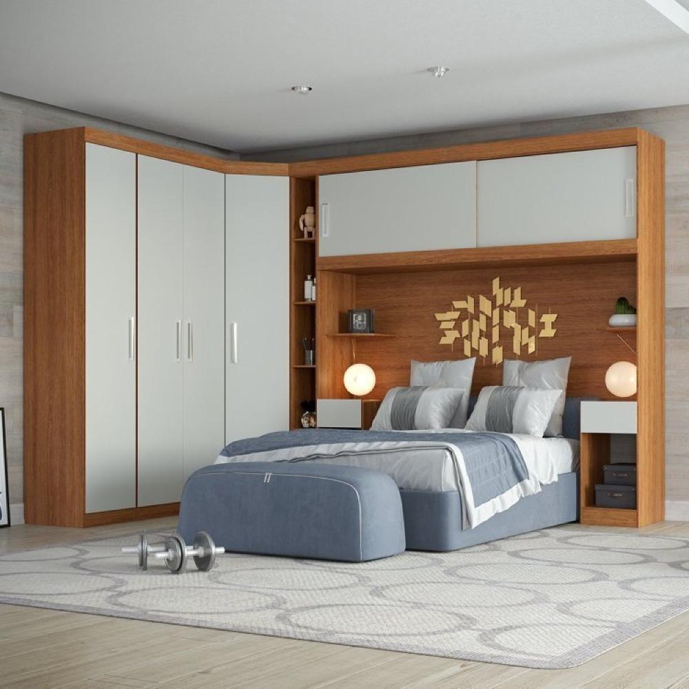 Miniatura Conjunto para Quarto com Guarda Roupa Modular Gênova Plus Freijó Wood/Off-White