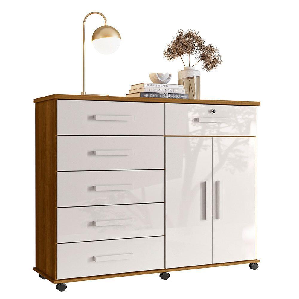 Miniatura Cômoda Platina 6 Gavetas E 2 Portas Lukaliam Freijó/off White